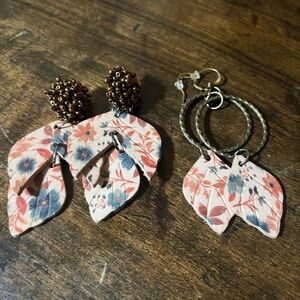 Floral Leaf Boho  Handmade Hand Cut Leather Drop Earrings